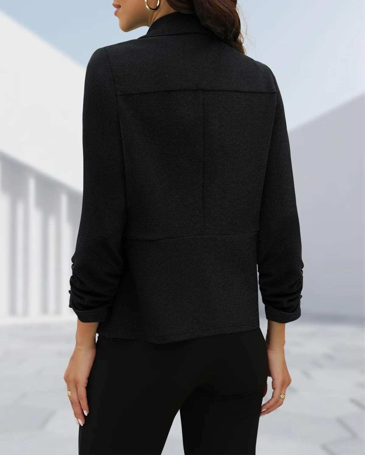 CRAZY GRID Women 3/4 Sleeve Business Casual Blazer Lightweight Fashion Open Front Stretch Suit Jacket