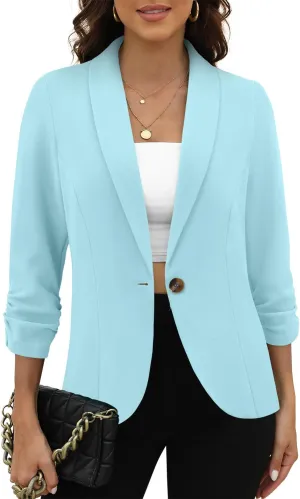 CRAZY GRID Women 3/4 Sleeve Business Casual Blazer Lightweight Fashion Open Front Stretch Suit Jacket