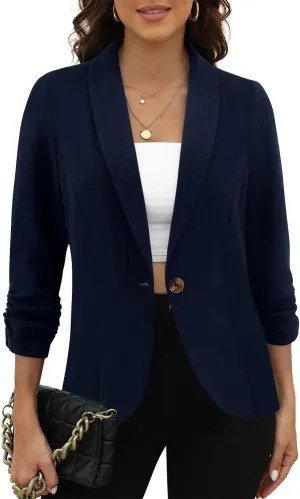 CRAZY GRID Women 3/4 Sleeve Business Casual Blazer Lightweight Fashion Open Front Stretch Suit Jacket