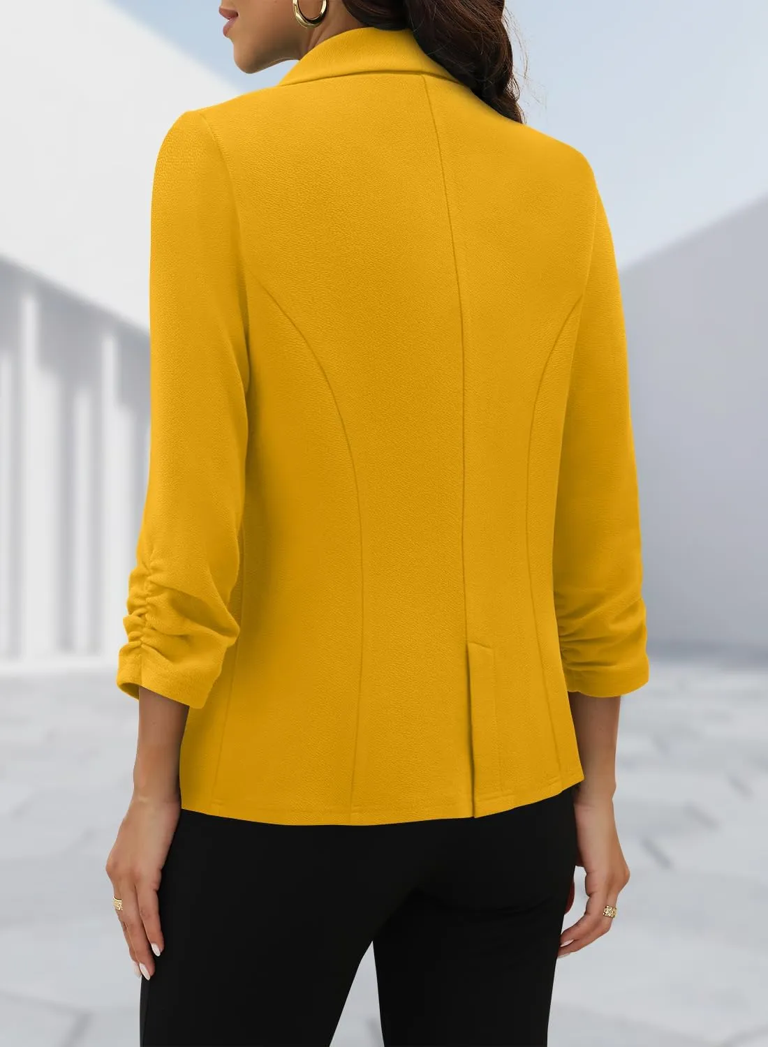 CRAZY GRID Women 3/4 Sleeve Business Casual Blazer Lightweight Fashion Open Front Stretch Suit Jacket