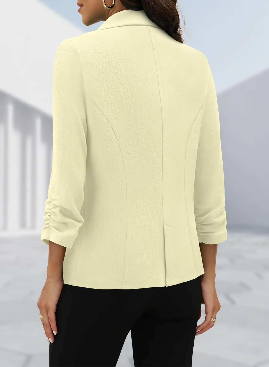 CRAZY GRID Women 3/4 Sleeve Business Casual Blazer Lightweight Fashion Open Front Stretch Suit Jacket