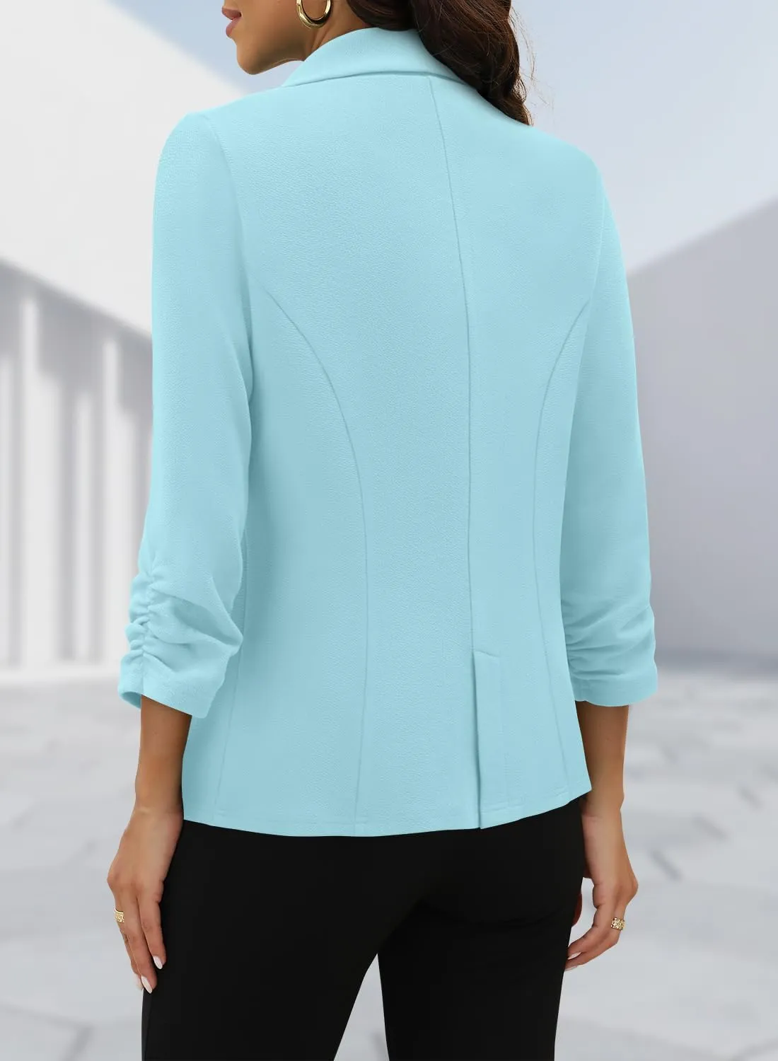 CRAZY GRID Women 3/4 Sleeve Business Casual Blazer Lightweight Fashion Open Front Stretch Suit Jacket