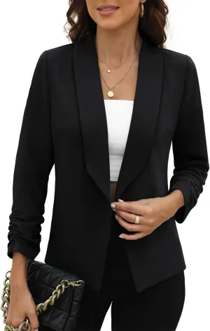 CRAZY GRID Women 3/4 Sleeve Business Casual Blazer Lightweight Fashion Open Front Stretch Suit Jacket