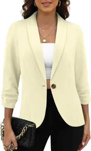 CRAZY GRID Women 3/4 Sleeve Business Casual Blazer Lightweight Fashion Open Front Stretch Suit Jacket
