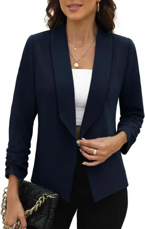 CRAZY GRID Women 3/4 Sleeve Business Casual Blazer Lightweight Fashion Open Front Stretch Suit Jacket