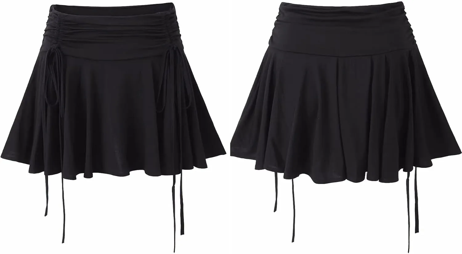 Cresay Women's Drawstring Pleated Skater Skirt Skort Ruffles Flared Mini Lingerie Skirts