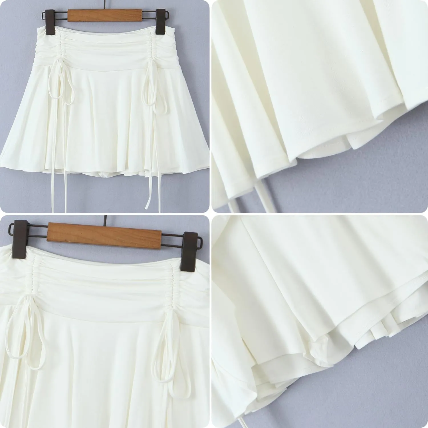 Cresay Women's Drawstring Pleated Skater Skirt Skort Ruffles Flared Mini Lingerie Skirts