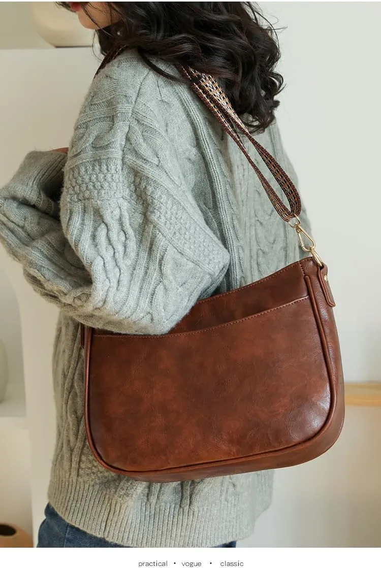 Crossbody Shoulder Bag with Woven Strap, Vegan Leather, Available in Black, Gray, Pink