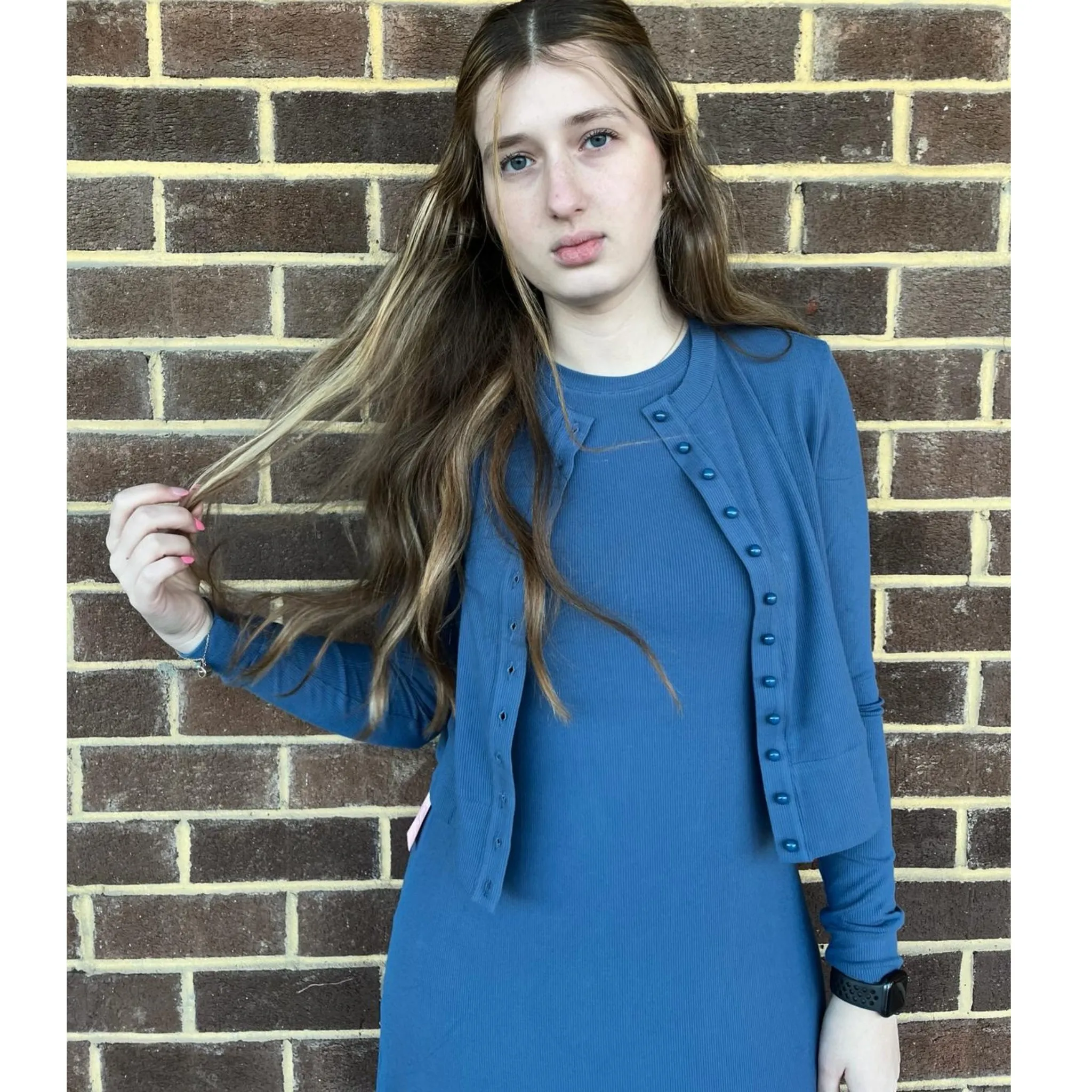 Denim Mini Rib Cardigan Tee by Ava Lea