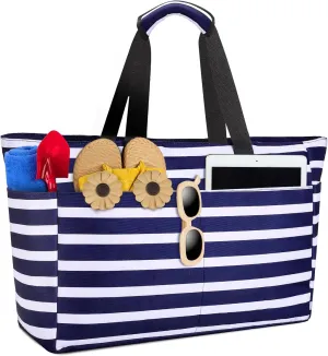 Extra Large Beach Bag, Waterproof Beach Totes Bags with Zipper, Pool Bag with Wet Compartment, Lightweight Foldable Large Weekender Bags for Women, Perfect for Pool Travel Vacation Gym