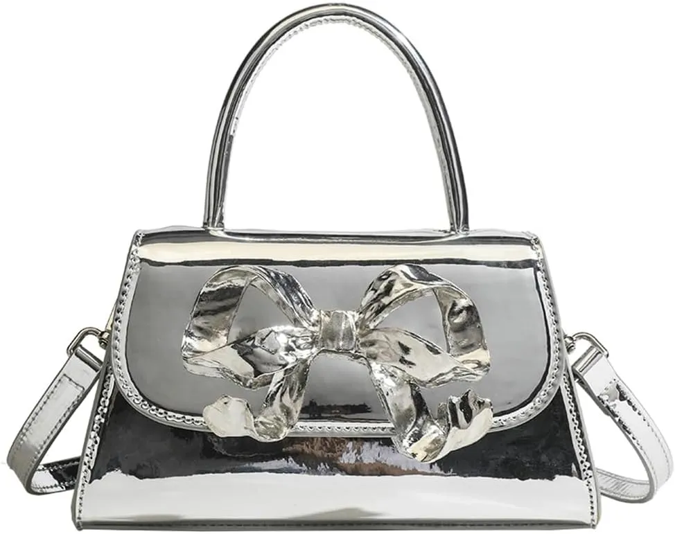 Fashion PU Leather Handbags for Women Glossy Crossbody Purses Y2k Bowknot Shoulder Tote Bag Luxury Clutch Satchel