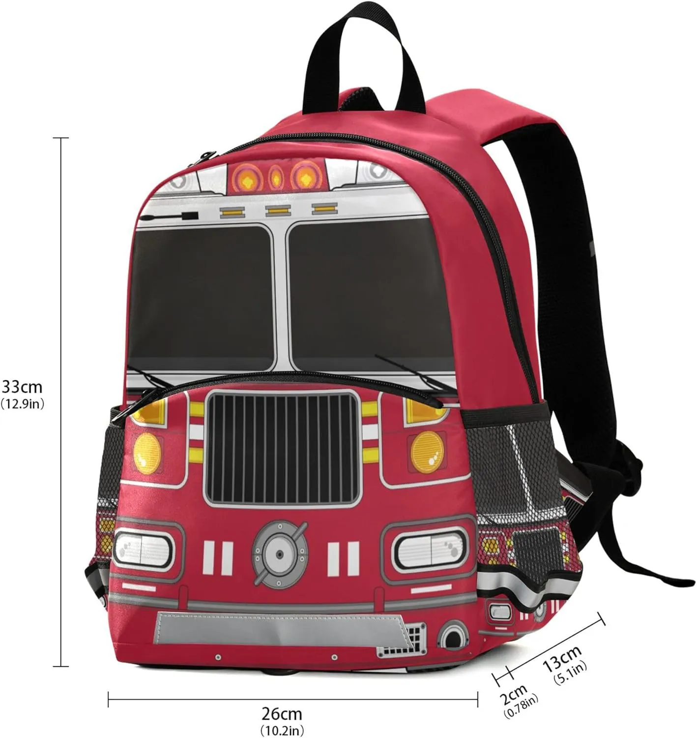 Fisyme Car Fire Trucks Backpack Schoolbag Kids Daypack Toddler Travel School Bag Small Mini Backpacks for Kindergarten Preschool Nursery Boys Girls