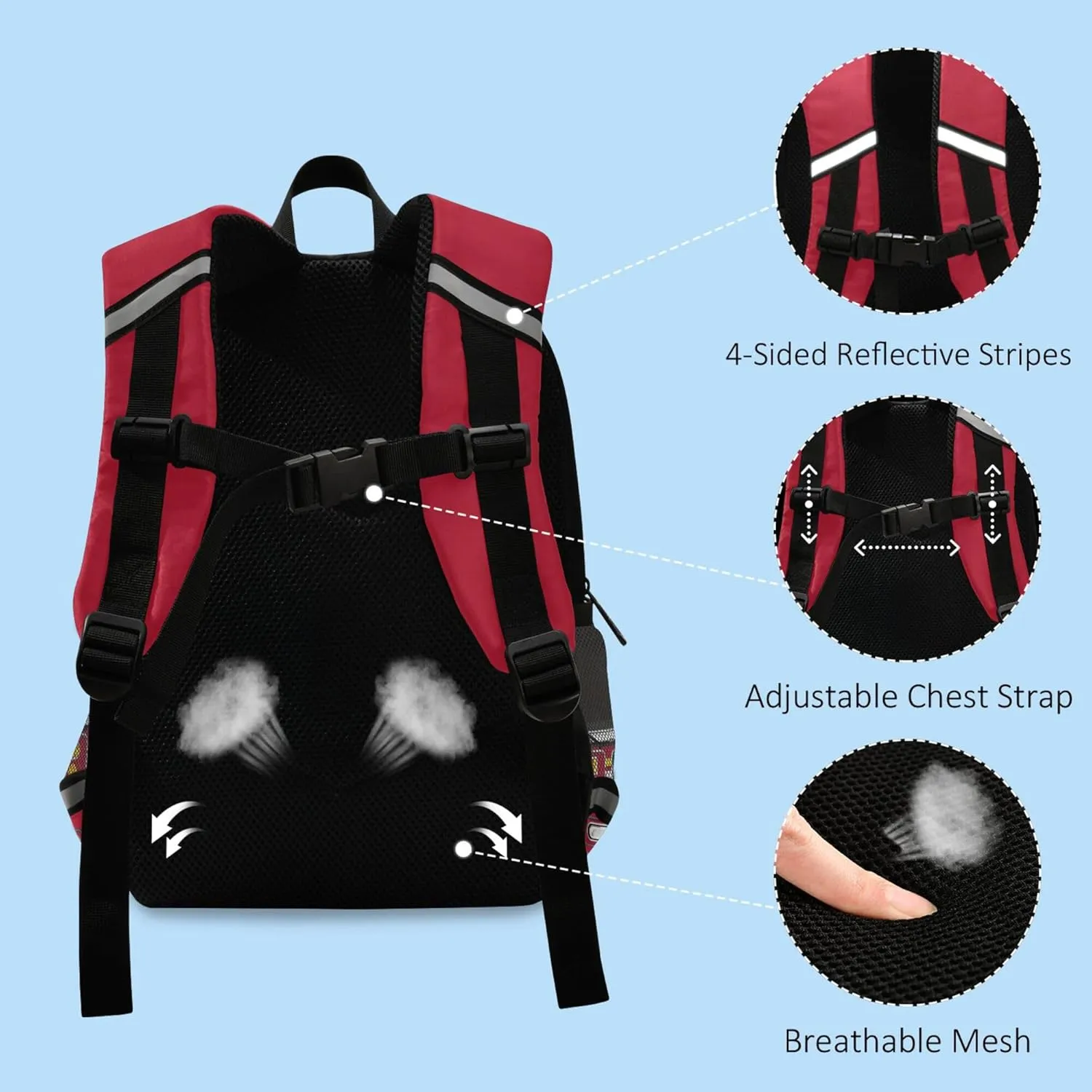 Fisyme Car Fire Trucks Backpack Schoolbag Kids Daypack Toddler Travel School Bag Small Mini Backpacks for Kindergarten Preschool Nursery Boys Girls