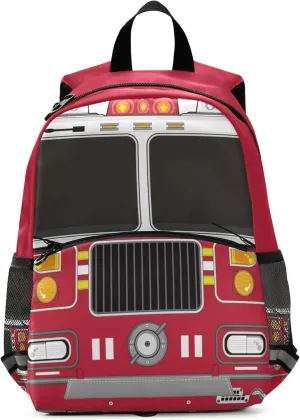 Fisyme Car Fire Trucks Backpack Schoolbag Kids Daypack Toddler Travel School Bag Small Mini Backpacks for Kindergarten Preschool Nursery Boys Girls