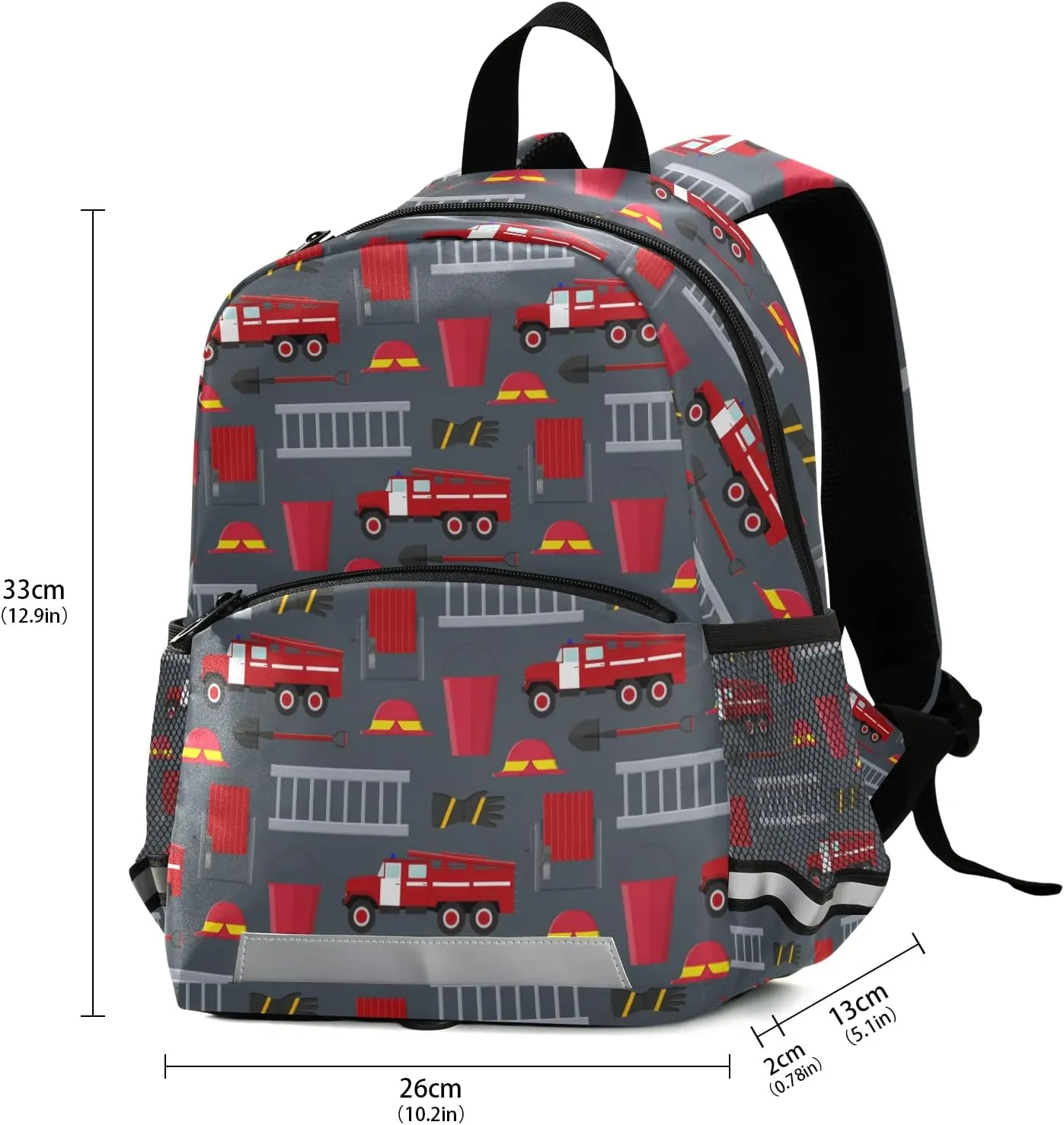 Fisyme Firefighter Car Backpack Schoolbag Kids Daypack Toddler Travel School Bag Small Mini Backpacks for Kindergarten Preschool Nursery Children Boys Girls with Chest Strap