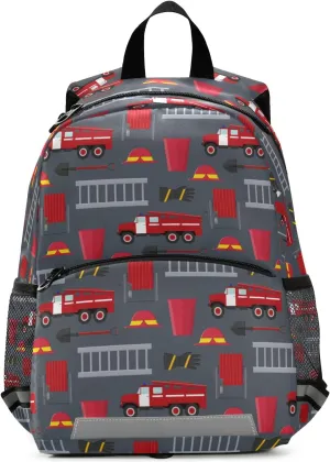 Fisyme Firefighter Car Backpack Schoolbag Kids Daypack Toddler Travel School Bag Small Mini Backpacks for Kindergarten Preschool Nursery Children Boys Girls with Chest Strap