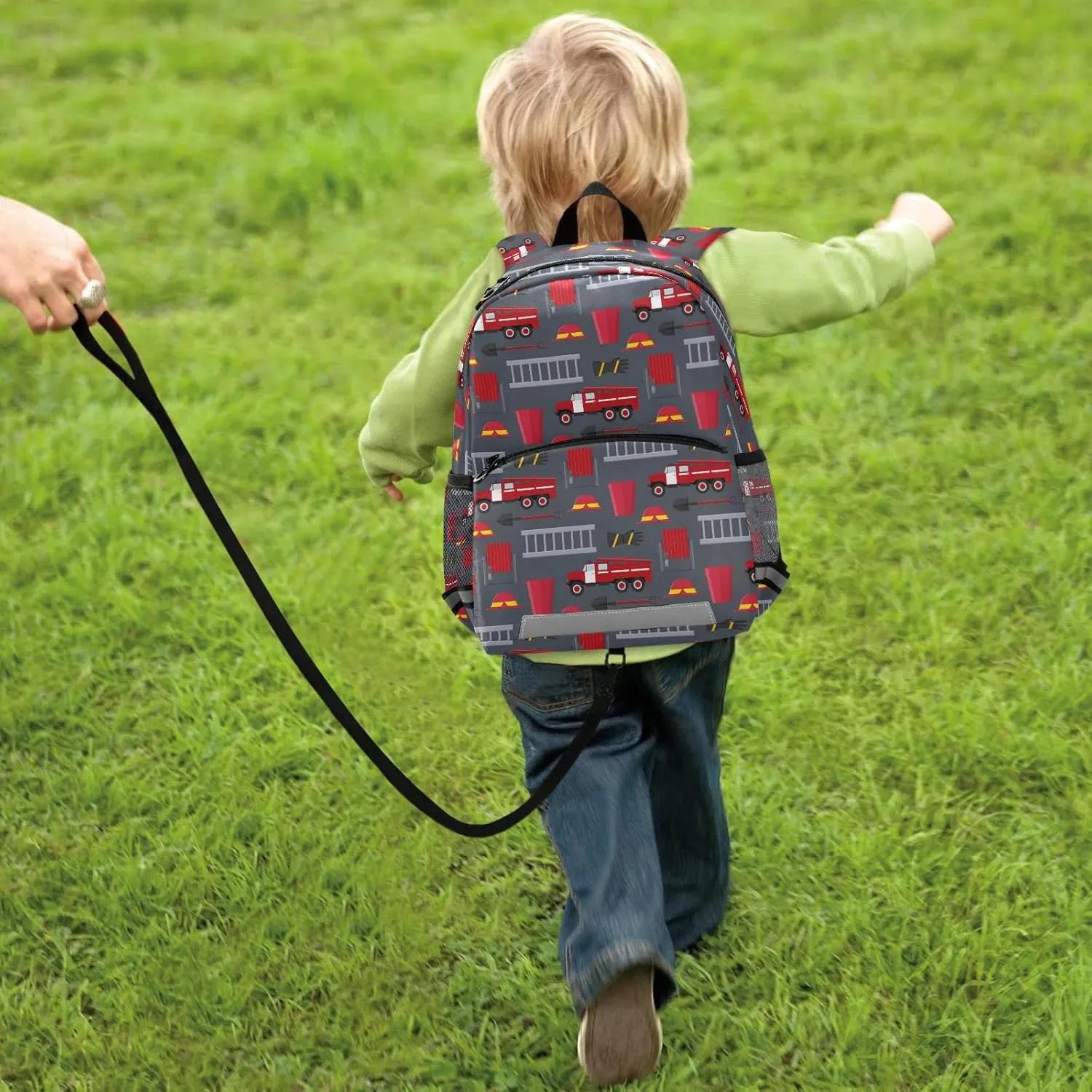 Fisyme Firefighter Car Backpack Schoolbag Kids Daypack Toddler Travel School Bag Small Mini Backpacks for Kindergarten Preschool Nursery Children Boys Girls with Chest Strap
