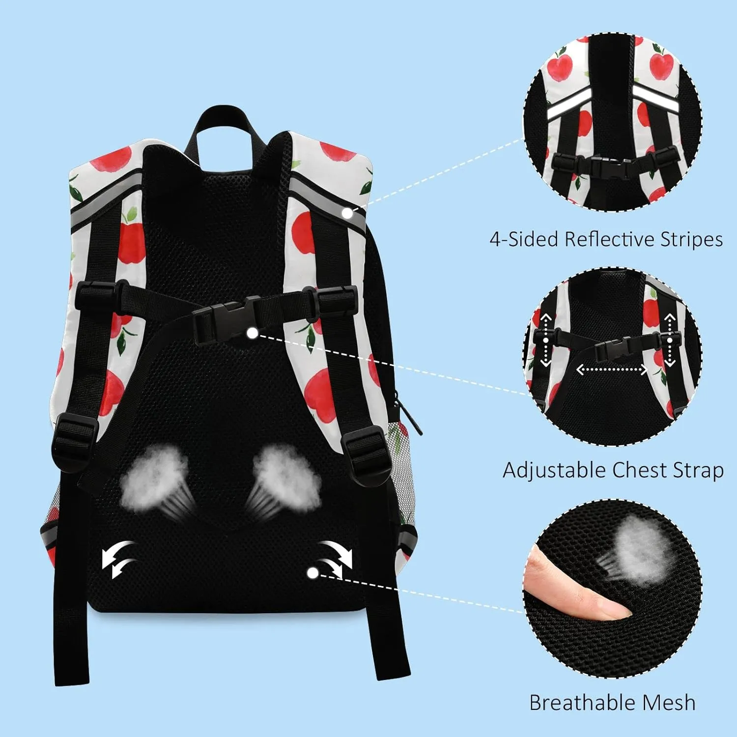 Fisyme Fruit Apples Backpack Schoolbag Kids Daypack Toddler Travel School Bag Small Mini Backpacks for Kindergarten Preschool Nursery Children Boys Girls with Chest Strap