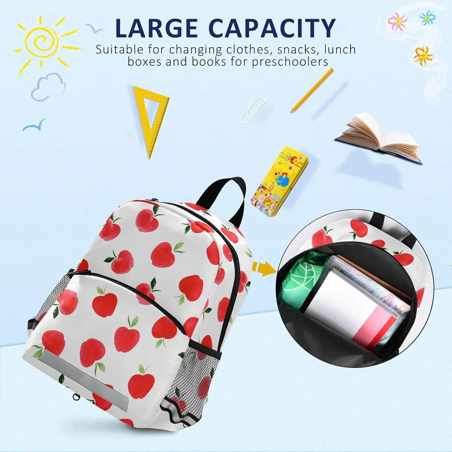 Fisyme Fruit Apples Backpack Schoolbag Kids Daypack Toddler Travel School Bag Small Mini Backpacks for Kindergarten Preschool Nursery Children Boys Girls with Chest Strap