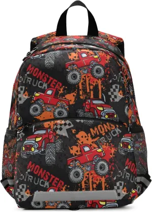 Fisyme Monster Truck Red Car Backpack Schoolbag Kids Daypack Toddler Travel School Bag Small Mini Backpacks for Kindergarten Preschool Nursery Children Girls Boys