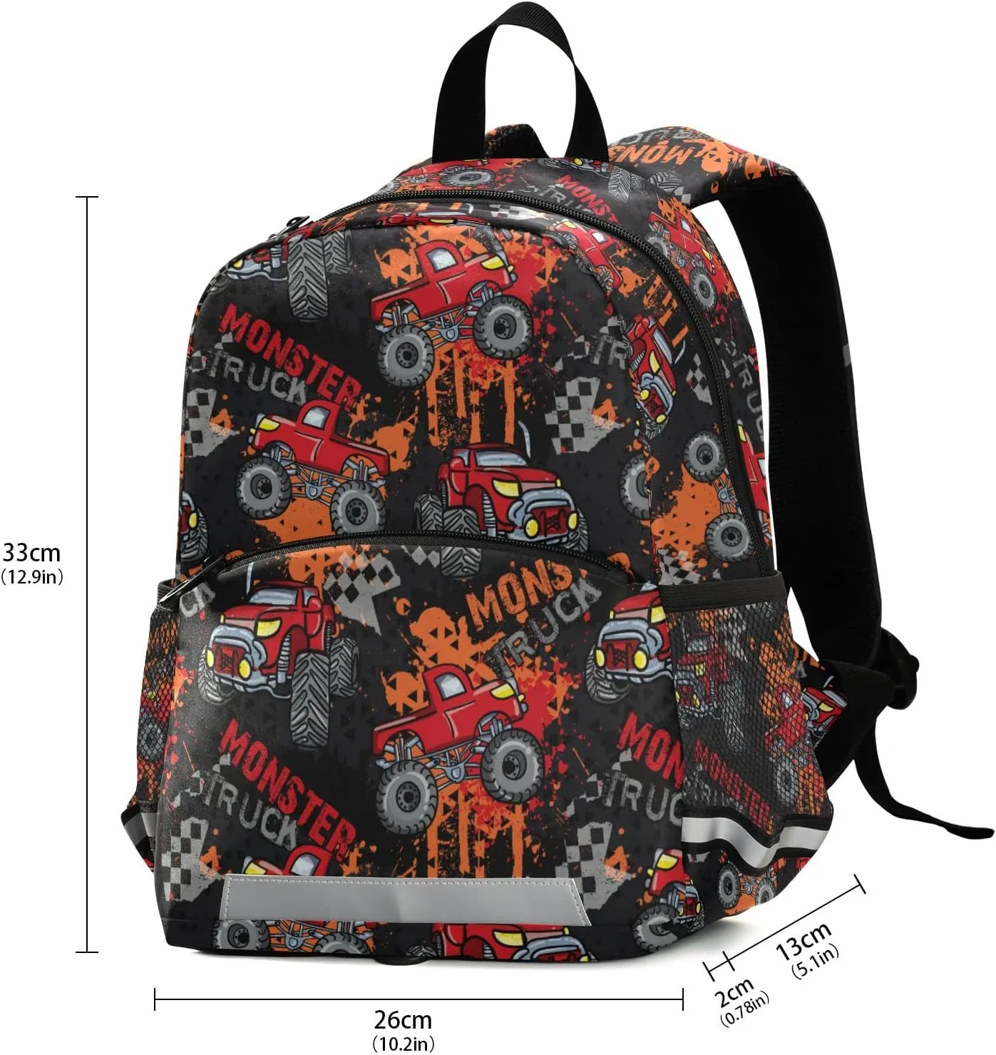 Fisyme Monster Truck Red Car Backpack Schoolbag Kids Daypack Toddler Travel School Bag Small Mini Backpacks for Kindergarten Preschool Nursery Children Girls Boys