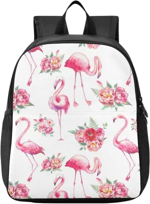 Flamingo Flowers White Toddler Backpack for Boys Girls 3-6 Mini Backpacks for Elementary Lightweight Kids Bookbag for Preschool Kindergarten for Travel