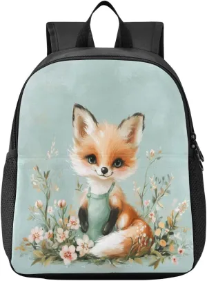 Flowers Fox Teal Toddler Backpack for Boys Girls 3-6 Mini Backpacks for Elementary Lightweight Kids Bookbag for Preschool Kindergarten for Travel School
