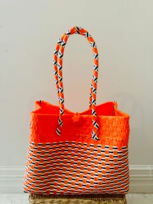 Fluro Orange & Blue Medium Basket Tote