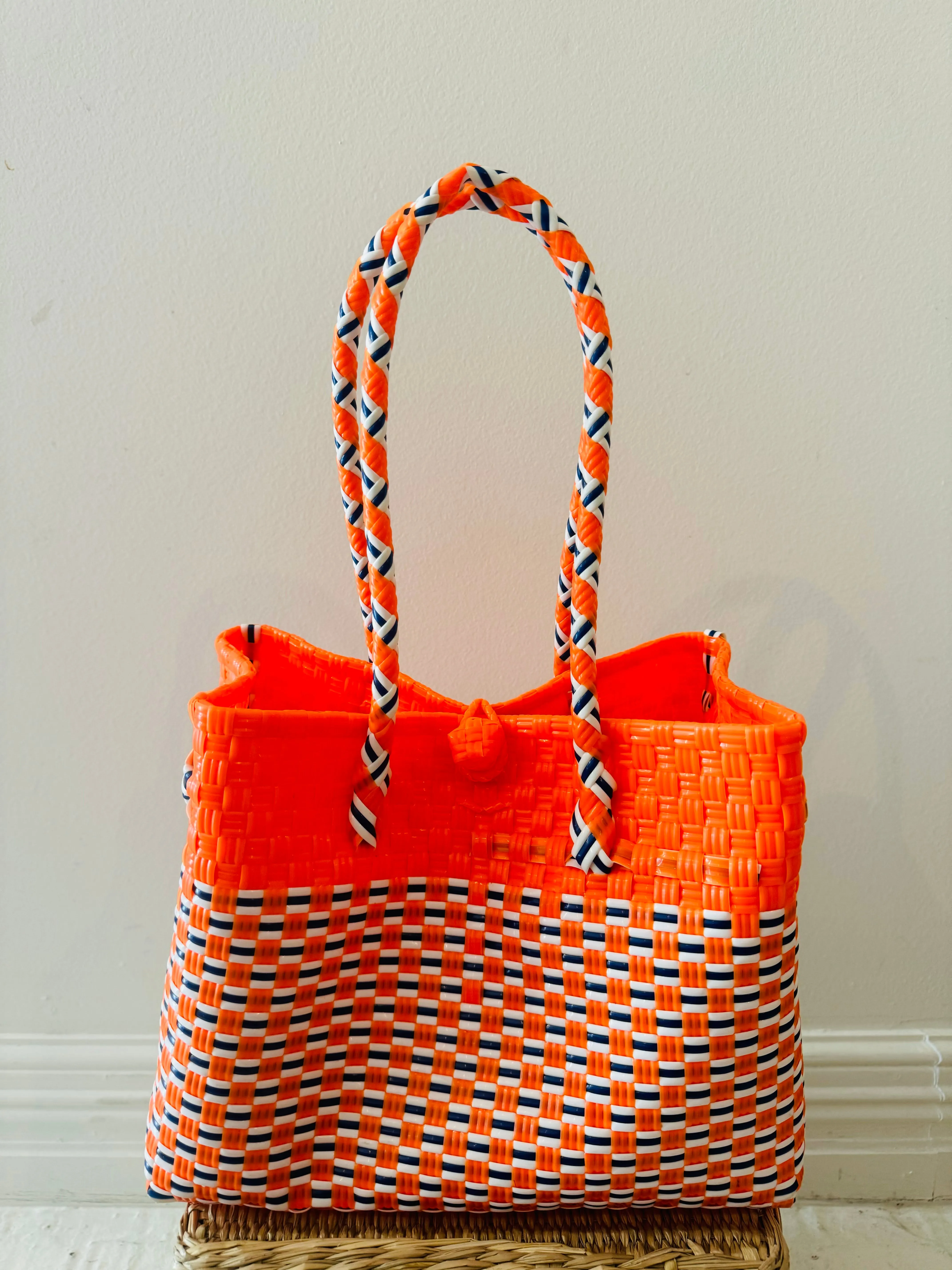 Fluro Orange & Blue Medium Basket Tote