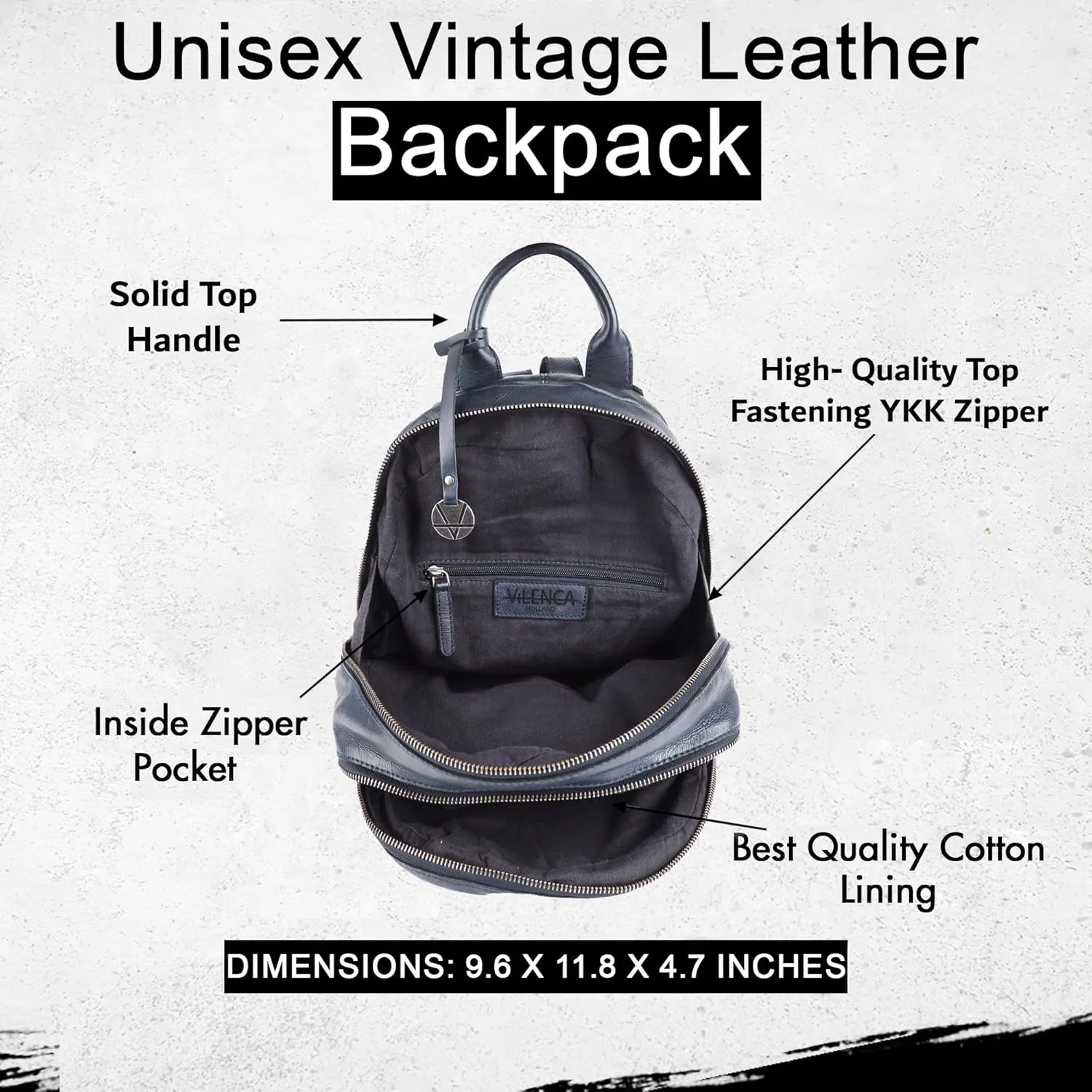 Genuine Leather Backpack for Men, Casual Backpack for Women Office Bag with Adjustable Shoulder Strap (VL-054-NAVY)