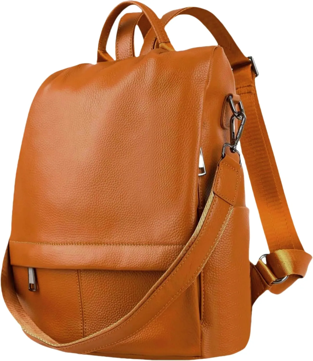 Genuine Leather Backpack Purse For Women Antitheft Real Soft Orange Brown Fashion Designer Convertible Shoulder Bag