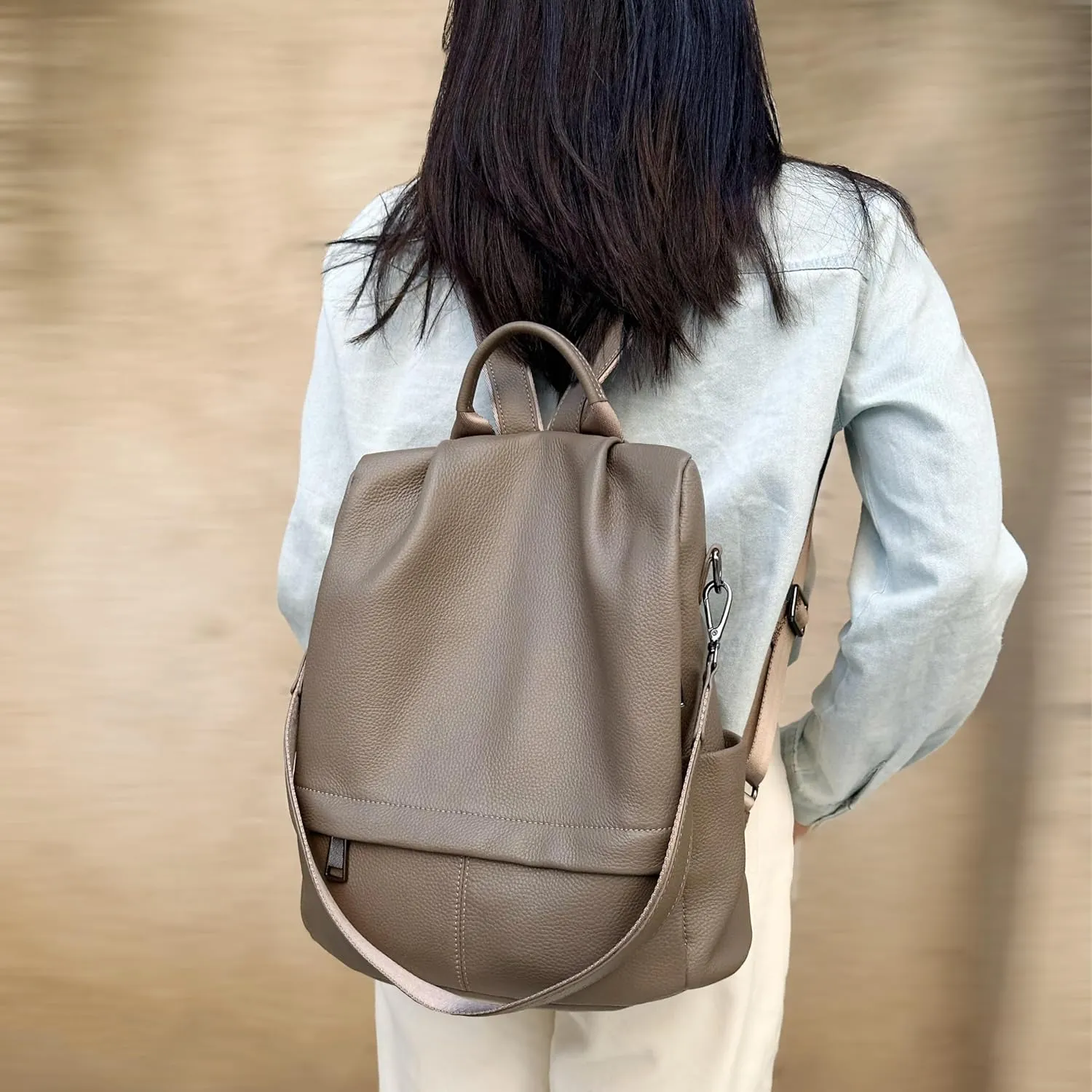 Genuine Leather Backpack Purse For Women Antitheft Real Soft Rucksack Fashion Designer Convertible Ladies Shoulder Bag Grey