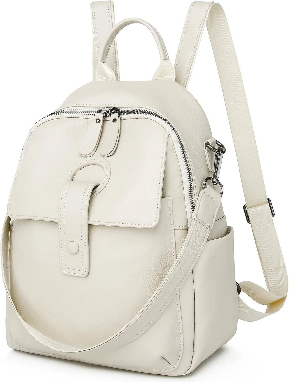 Genuine Leather Backpack Purse For Women Beige Real Soft Leather Travel Convertible Ladies Shoulder Bag