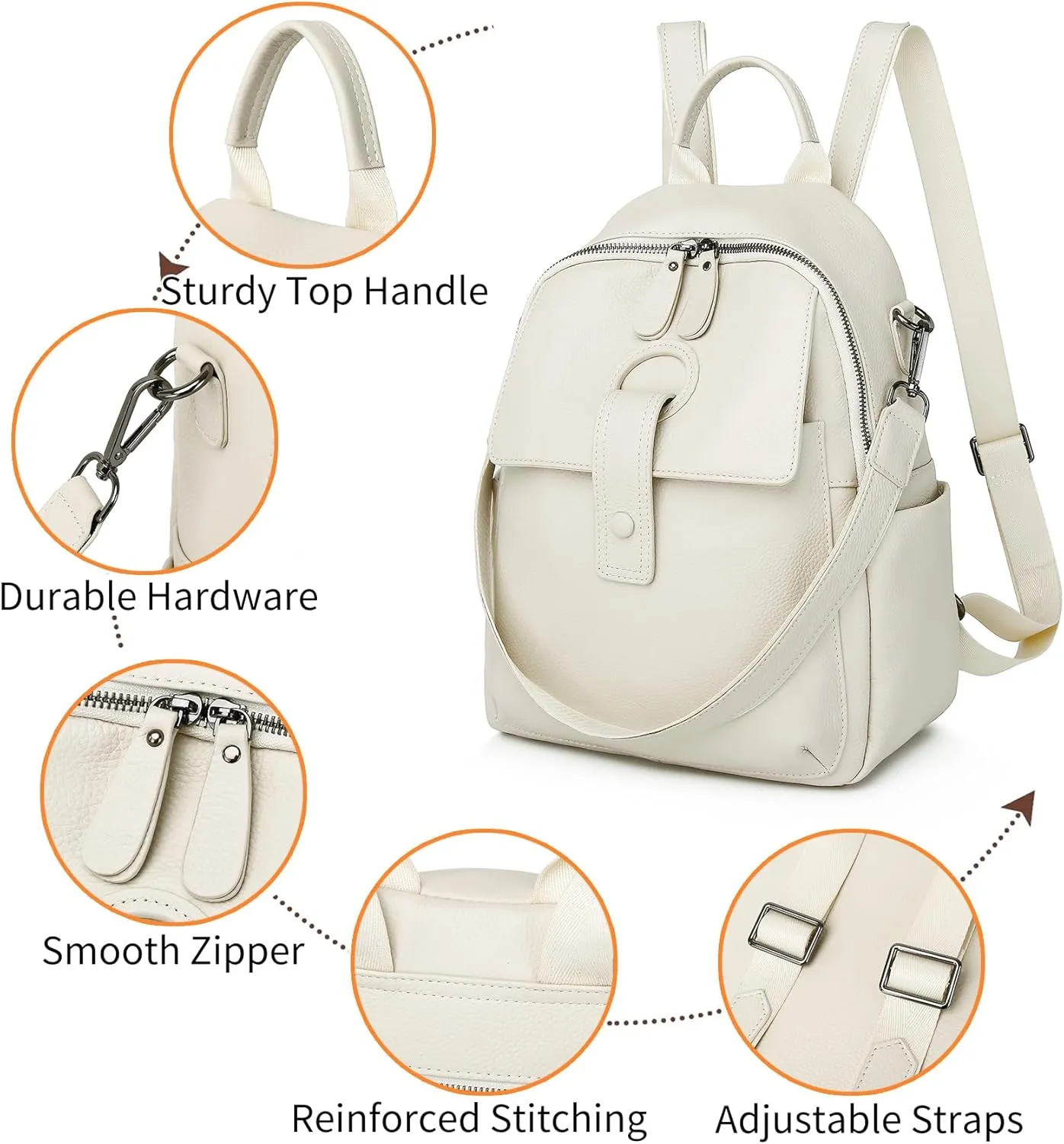 Genuine Leather Backpack Purse For Women Beige Real Soft Leather Travel Convertible Ladies Shoulder Bag