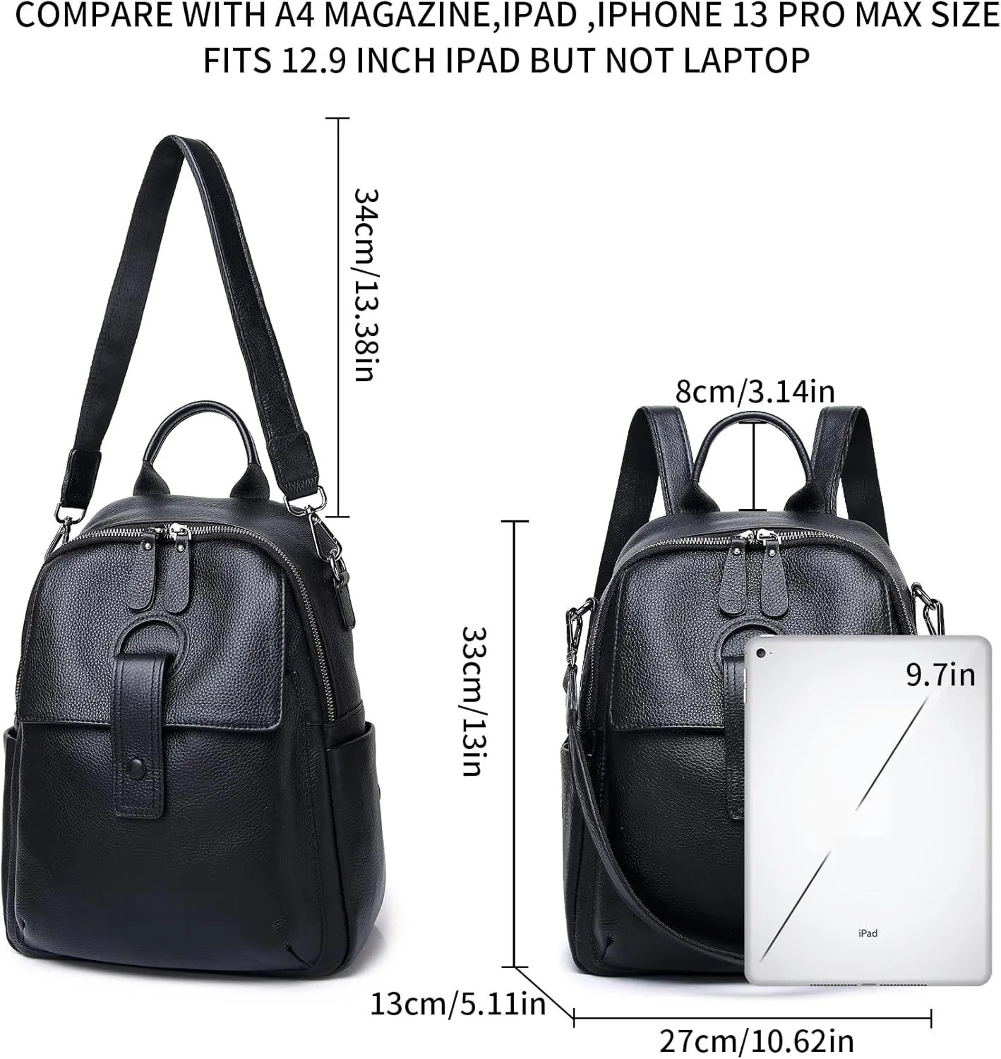 Genuine Leather Backpack Purse For Women Black Real Soft Leather Travel Convertible Ladies Shoulder Bag