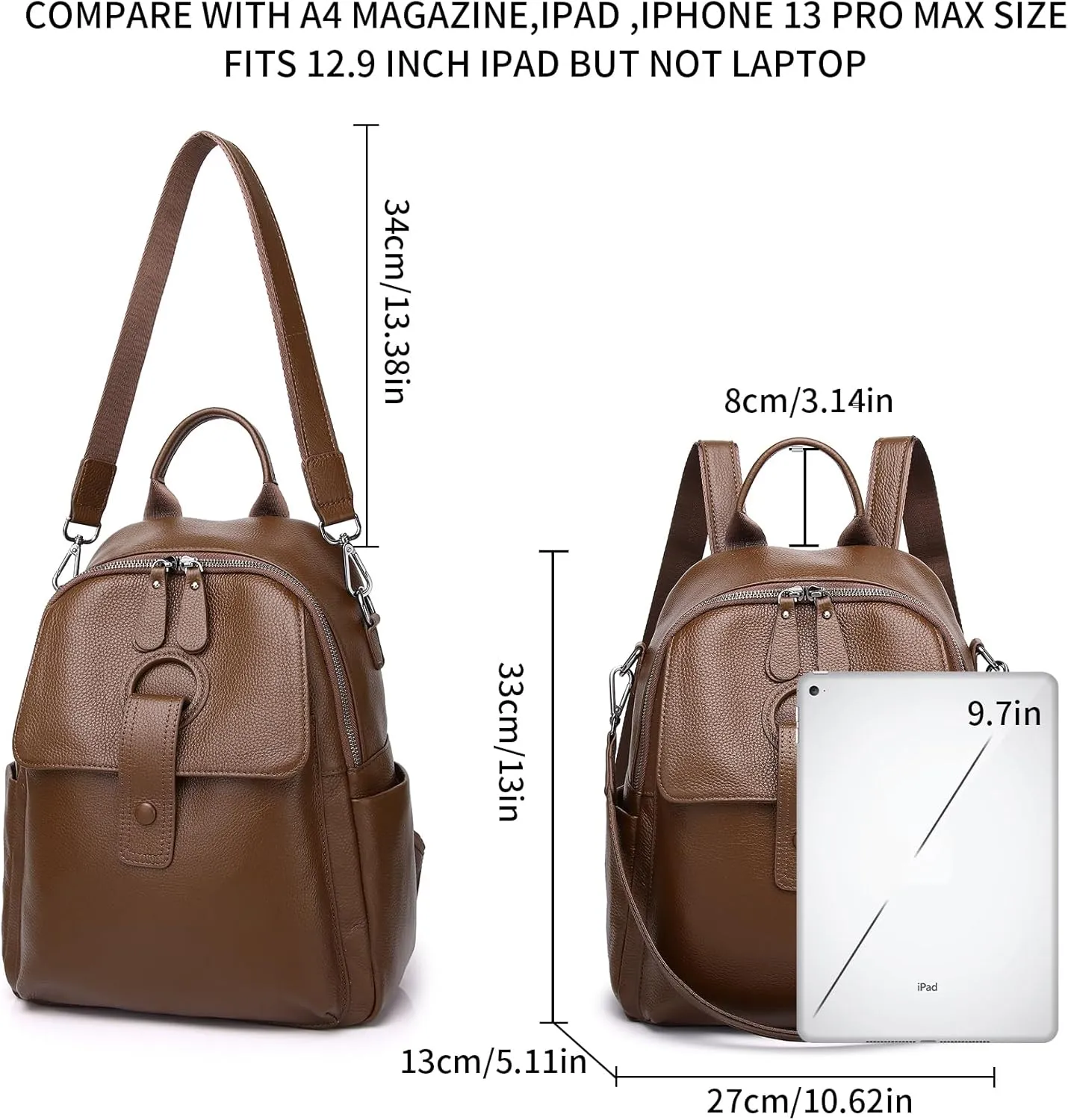 Genuine Leather Backpack Purse For Women Brown Real Soft Leather Travel Convertible Ladies Shoulder Bag