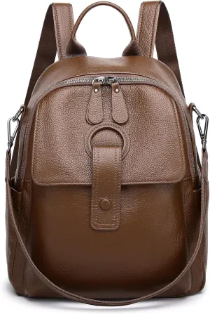 Genuine Leather Backpack Purse For Women Brown Real Soft Leather Travel Convertible Ladies Shoulder Bag