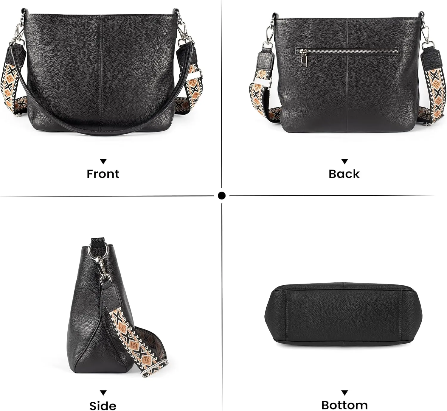 Genuine Leather Purse for Women, Women's Handbags Hobo Bag, Soft Leather Crossbody with Adjustable Wide Strap