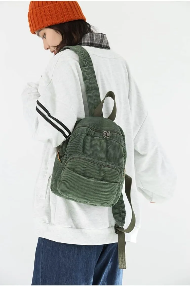 GGOOB Small Backpack Purse for Women Cute Mini Backpack Purse Aesthetic Backpack Tiny Corduroy Backpack Mini Bookbag Purse