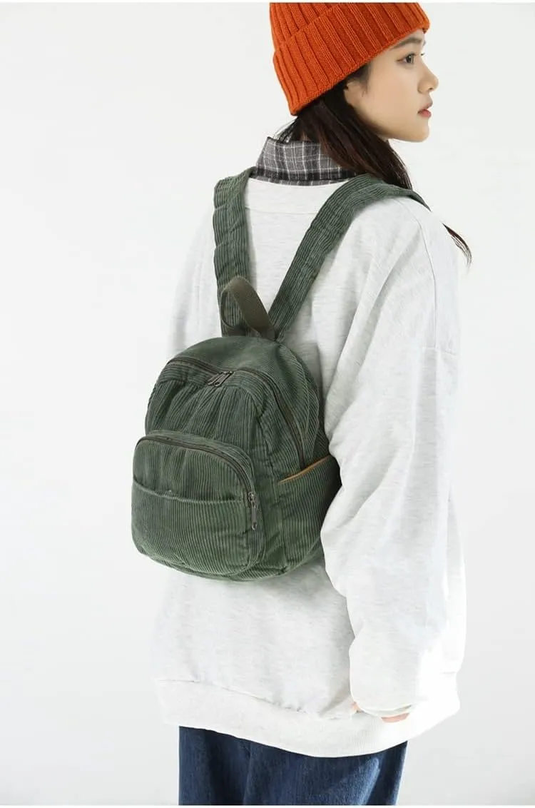 GGOOB Small Backpack Purse for Women Cute Mini Backpack Purse Aesthetic Backpack Tiny Corduroy Backpack Mini Bookbag Purse