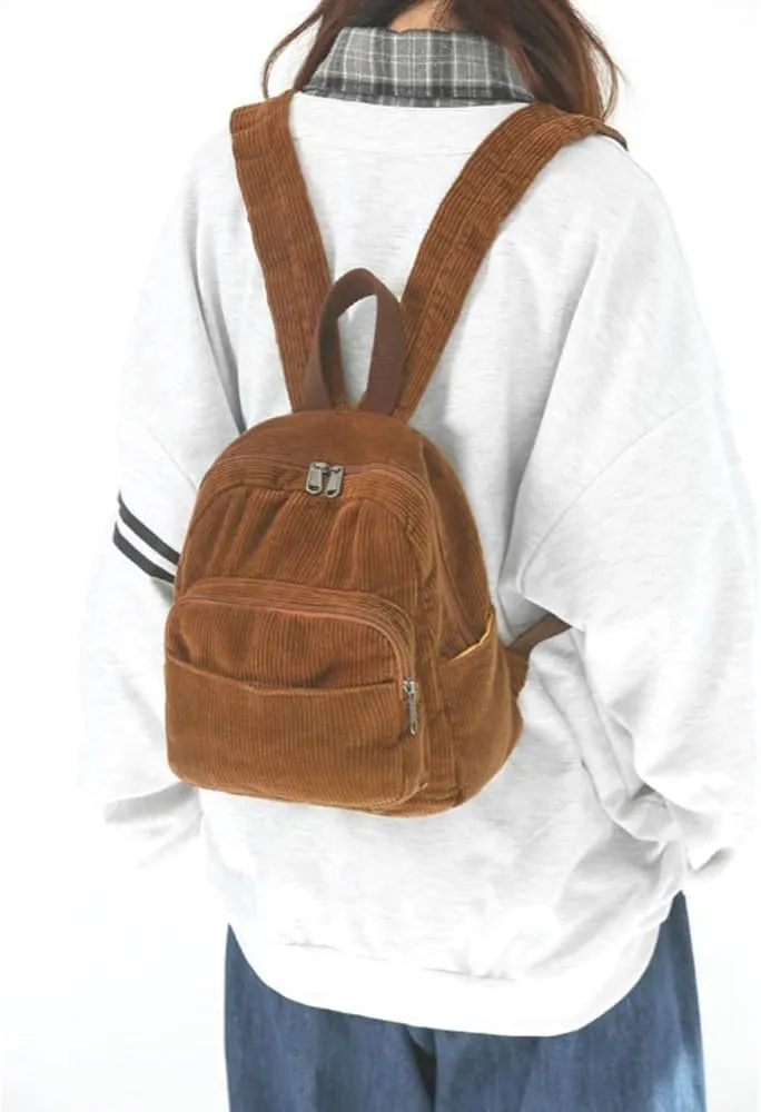 GGOOB Small Backpack Purse for Women - Cute Mini Corduroy Bookbag - Aesthetic Tiny Backpack