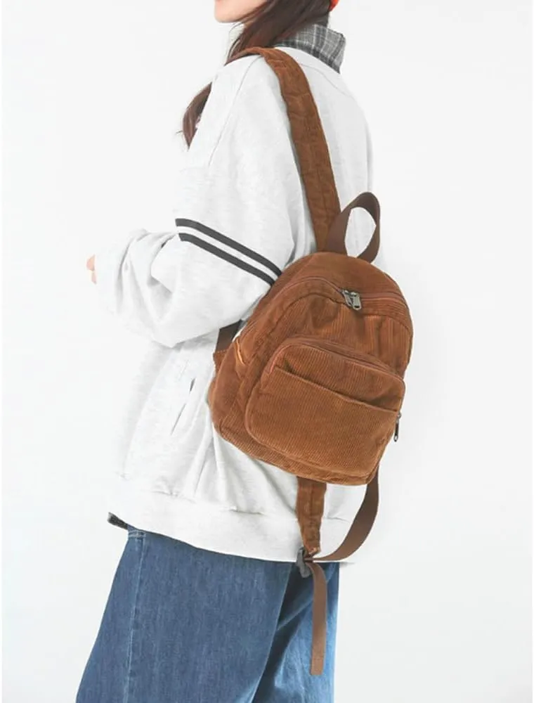 GGOOB Small Backpack Purse for Women - Cute Mini Corduroy Bookbag - Aesthetic Tiny Backpack