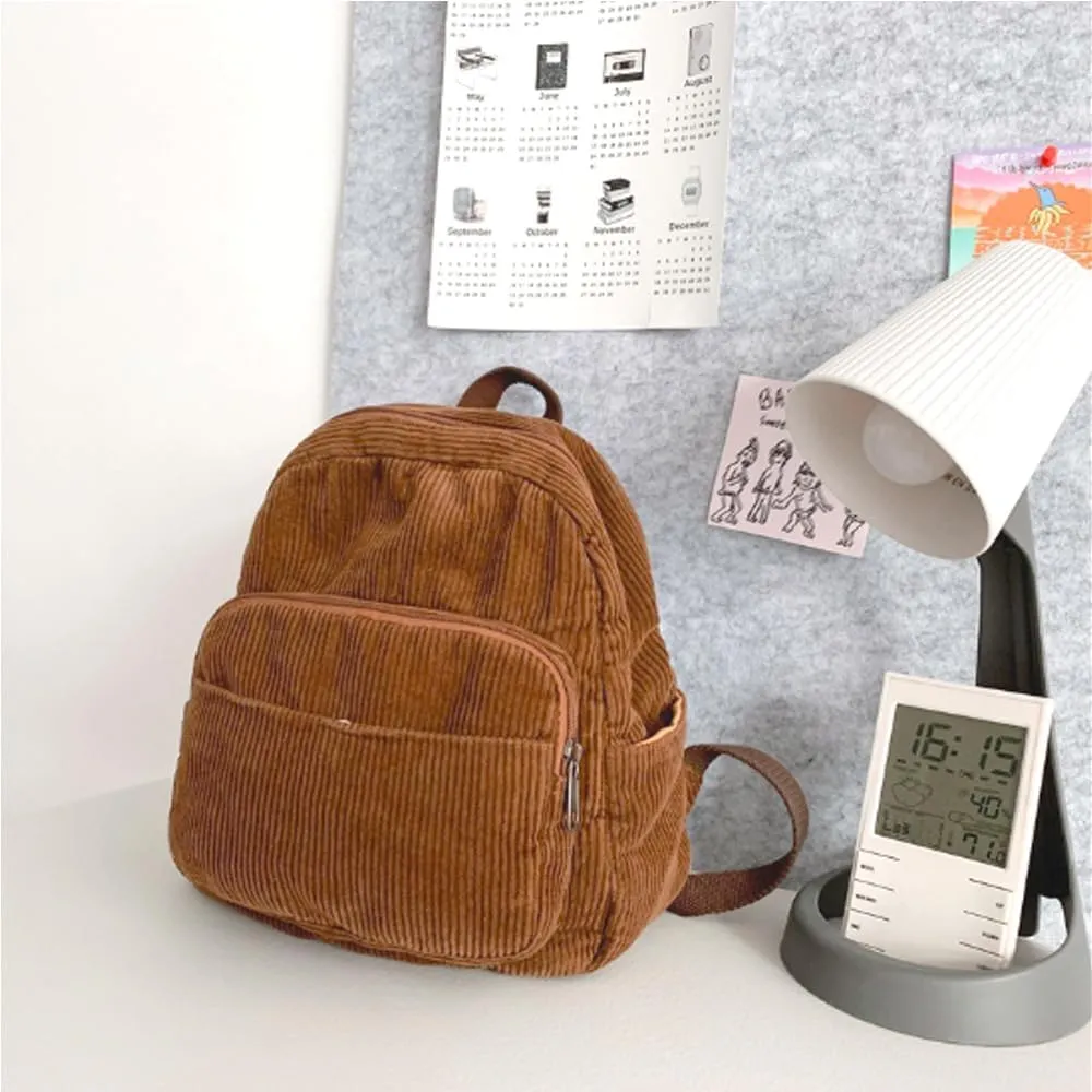 GGOOB Small Backpack Purse for Women - Cute Mini Corduroy Bookbag - Aesthetic Tiny Backpack