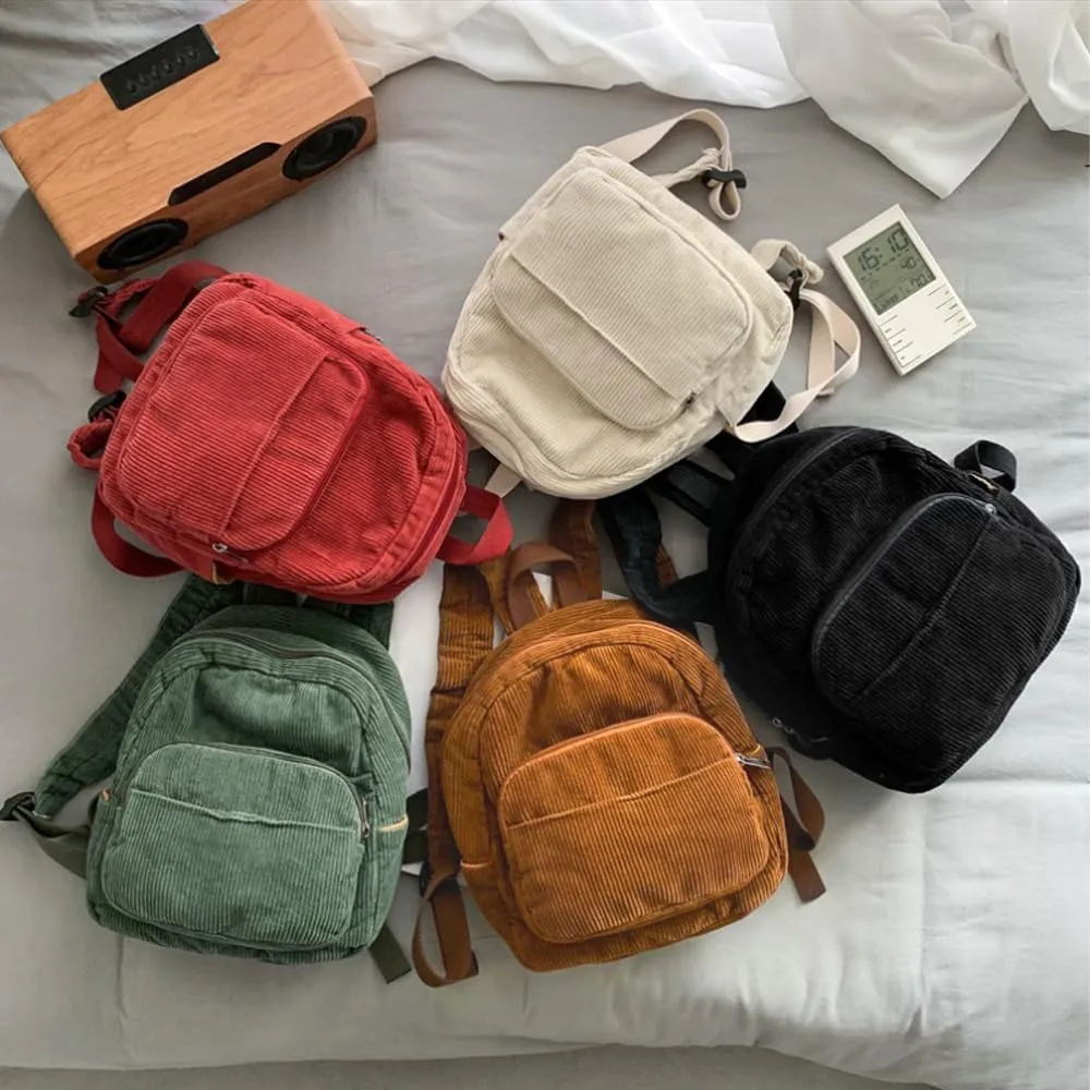 GGOOB Small Corduroy Backpack - Mini Backpack Purse for Women
