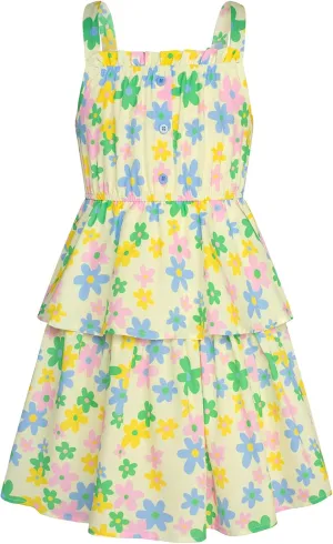 GRACE KARIN Girls Summer Floral Dress Sleeveless Double Layer Hem Sundress Holiday Casual Dress 6-12Y