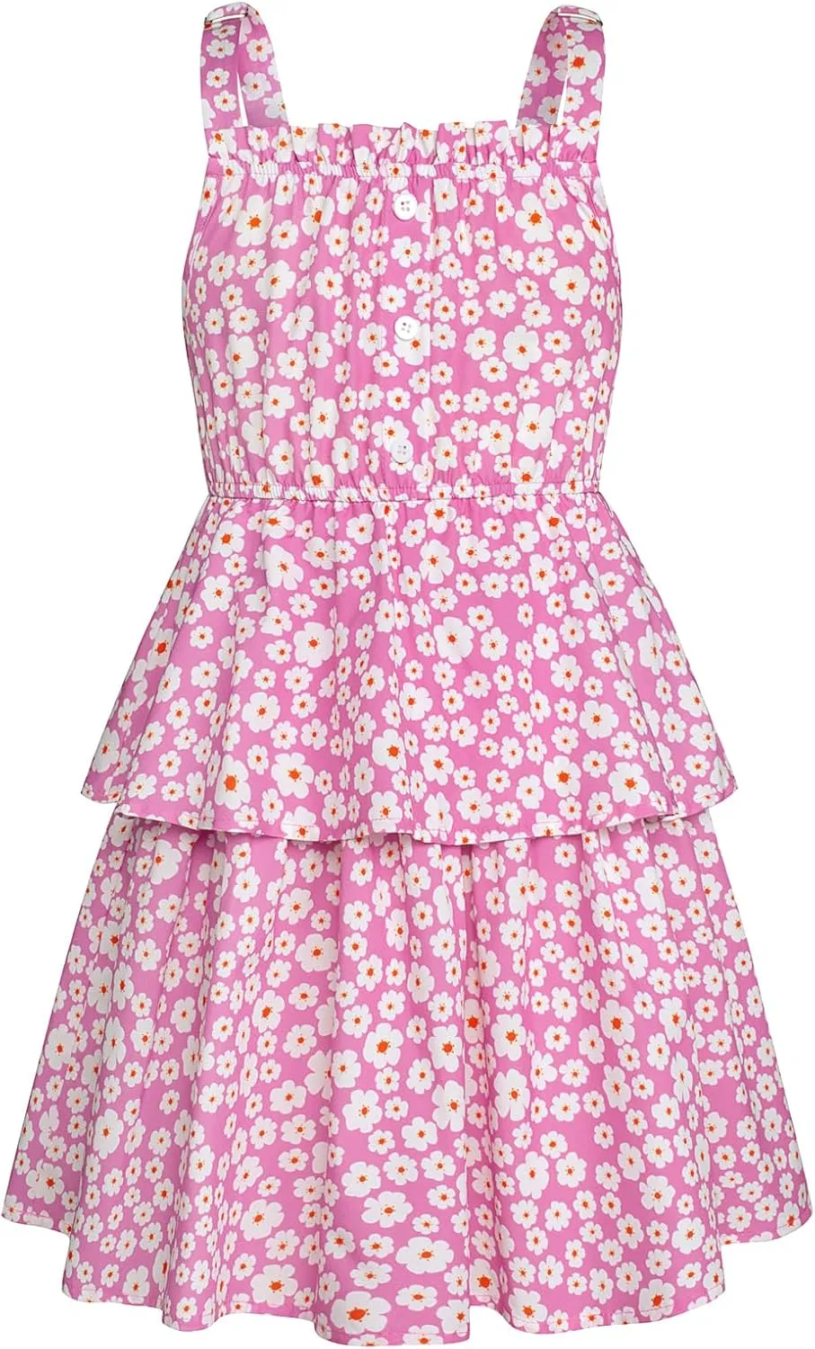 GRACE KARIN Girls Summer Floral Dress Sleeveless Double Layer Hem Sundress Holiday Casual Dress 6-12Y