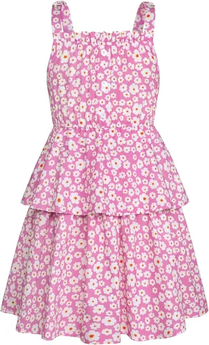GRACE KARIN Girls Summer Floral Dress Sleeveless Double Layer Hem Sundress Holiday Casual Dress 6-12Y