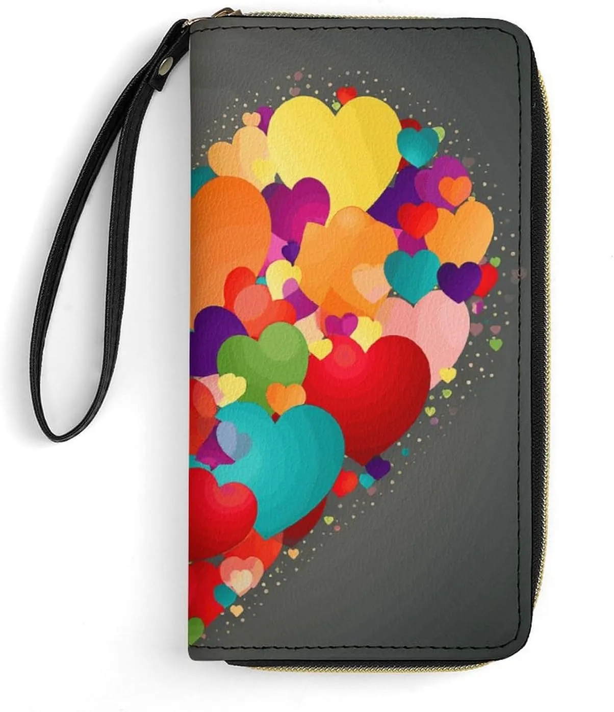 Graphics Love HeartsGraphics Love Hearts Wallet Leather Zipper Around Clutch Wallet Large Capacity Purse with Wristlet Strap