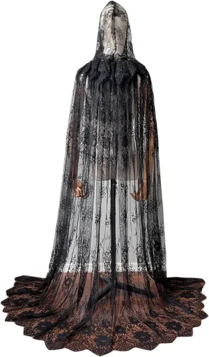 Halloween Cloak with Hood Unisex Adult Lace Cape Christmas Costums