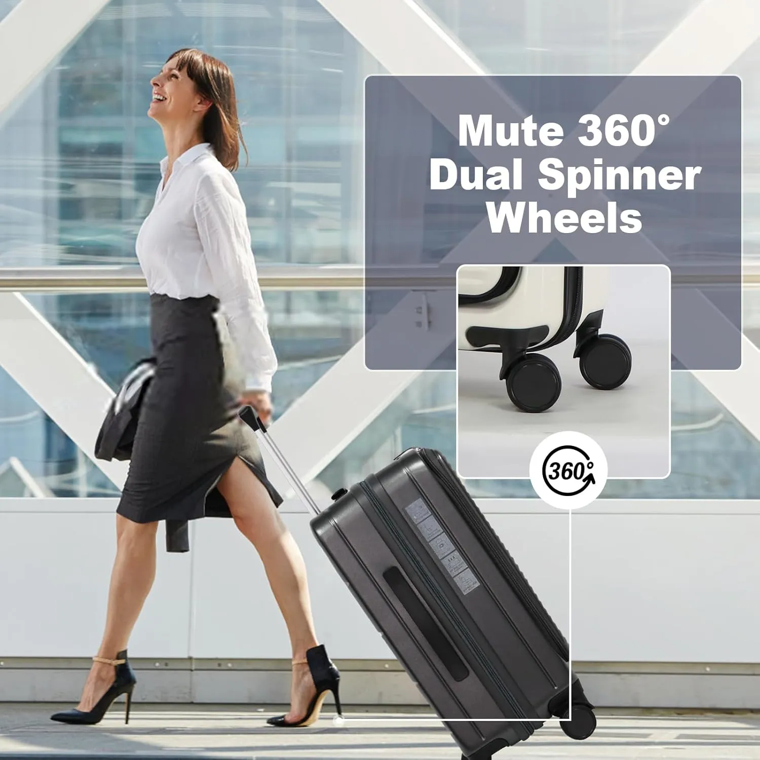 Hardshell Luggage Sets 3 Piece With Dual Spinner Wheel,Travel Carry-on Luggage with Laptop Compartment,20/24/28-inch Suitcases,TSA Approved Expandable Lightweight Suitcases Sets, Black